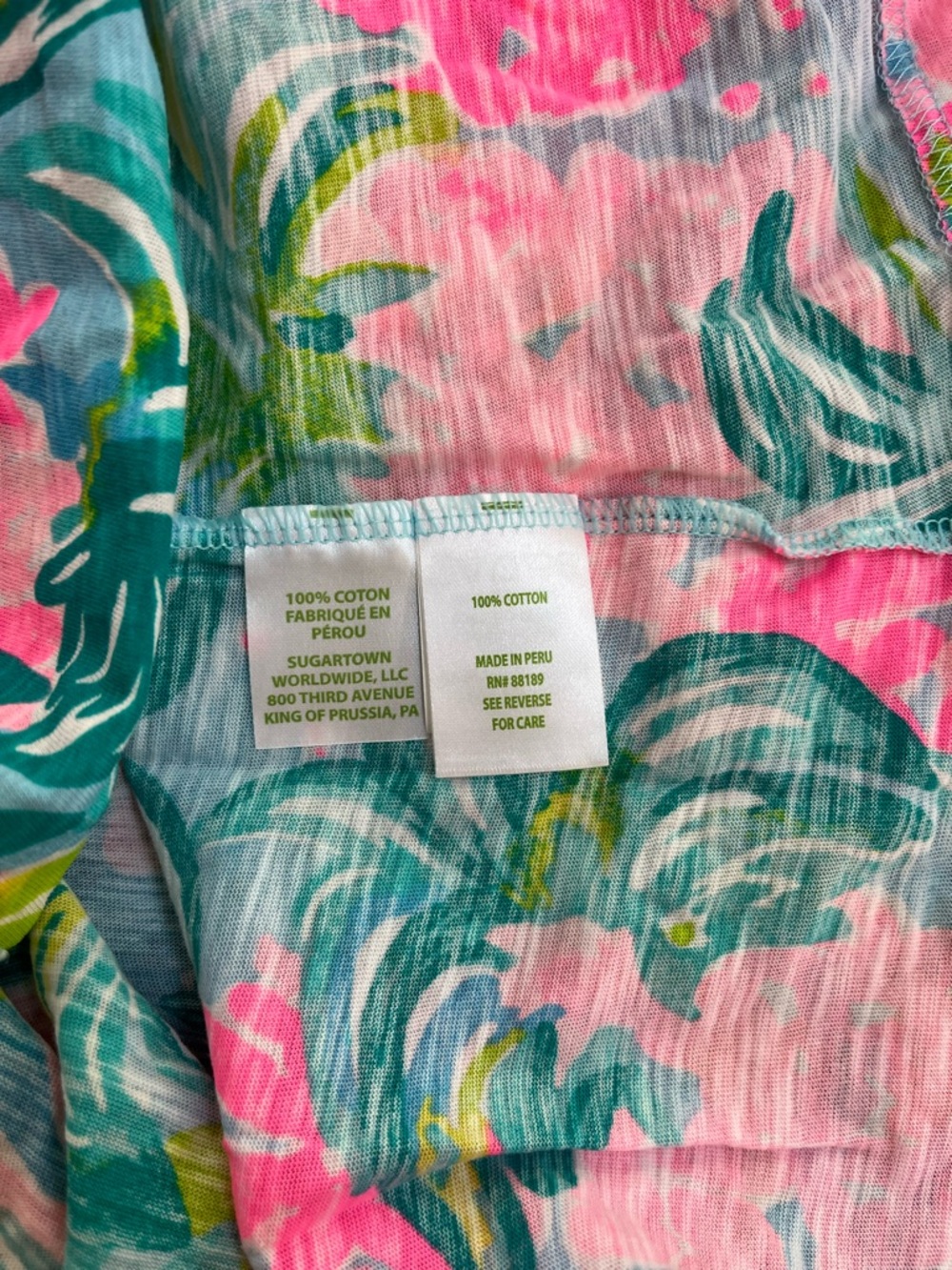 Lilly Pulitzer Pink & blue Floral V-Neck Short Sleeve Top NWT Sz L, 100% cotton - Picture 4 of 4
